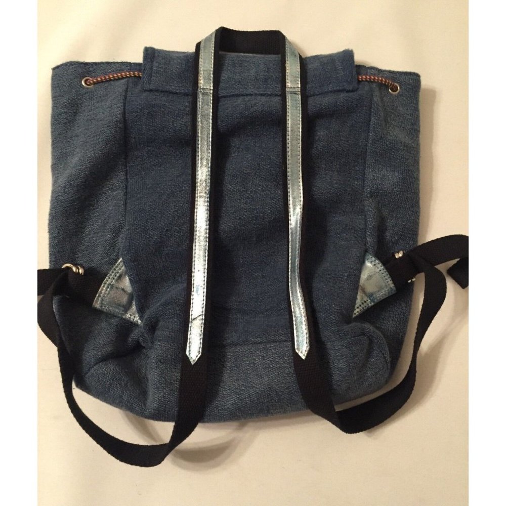 Free People Blue Denim Backpack with Metallic Aqua Front - Picture 6 of 8